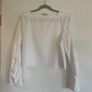 Tibi White Ruched Long Sleeve Crop Blouse